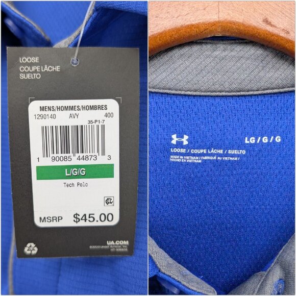 Under Armour Tech Polo Mens Royal Blue Short Sleeve Loose Fit Golf Shirt Size L - Picture 5 of 10